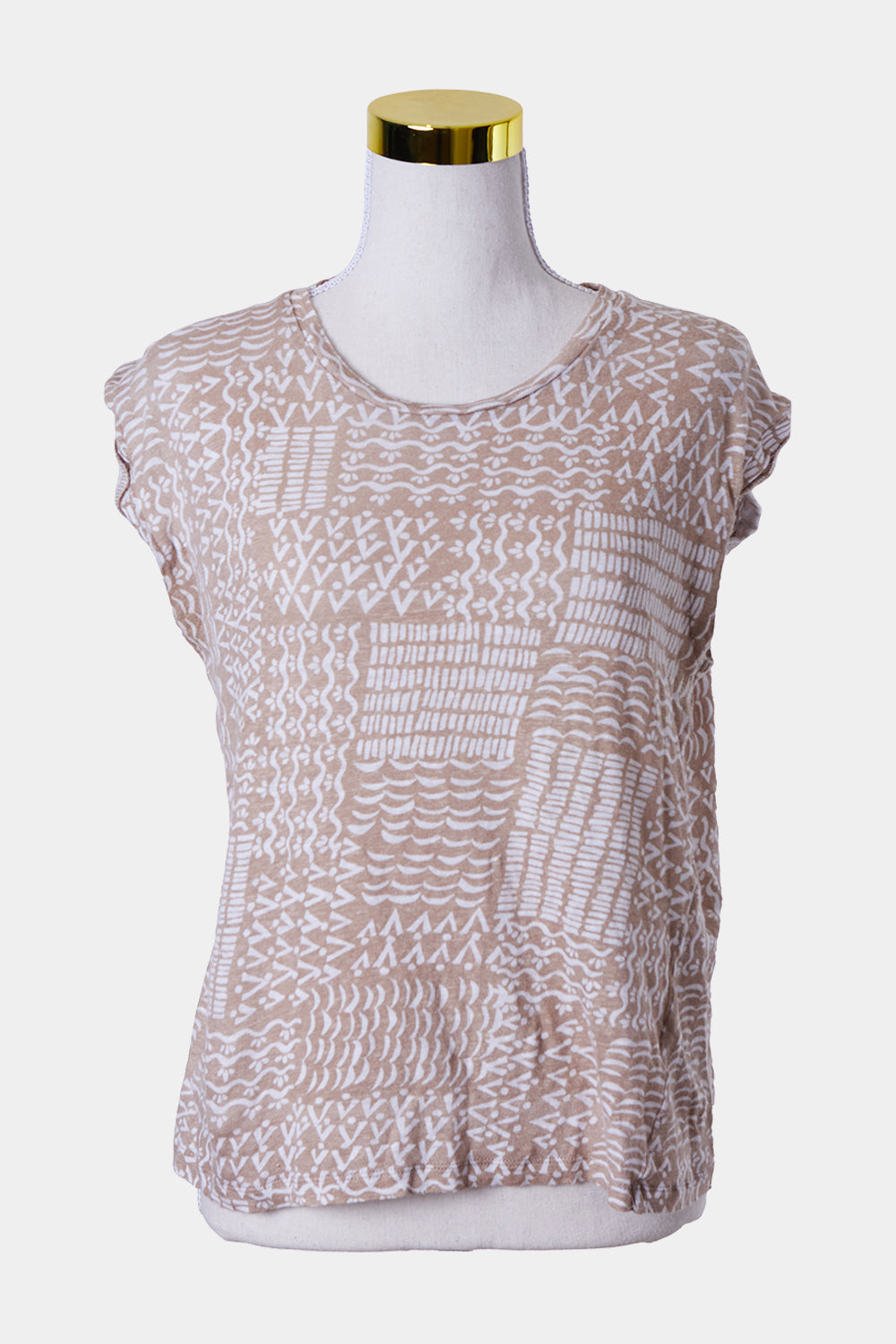 WITCHERY Beige and White Print Sleeveless T Shirt