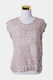 WITCHERY Beige and White Print Sleeveless T Shirt
