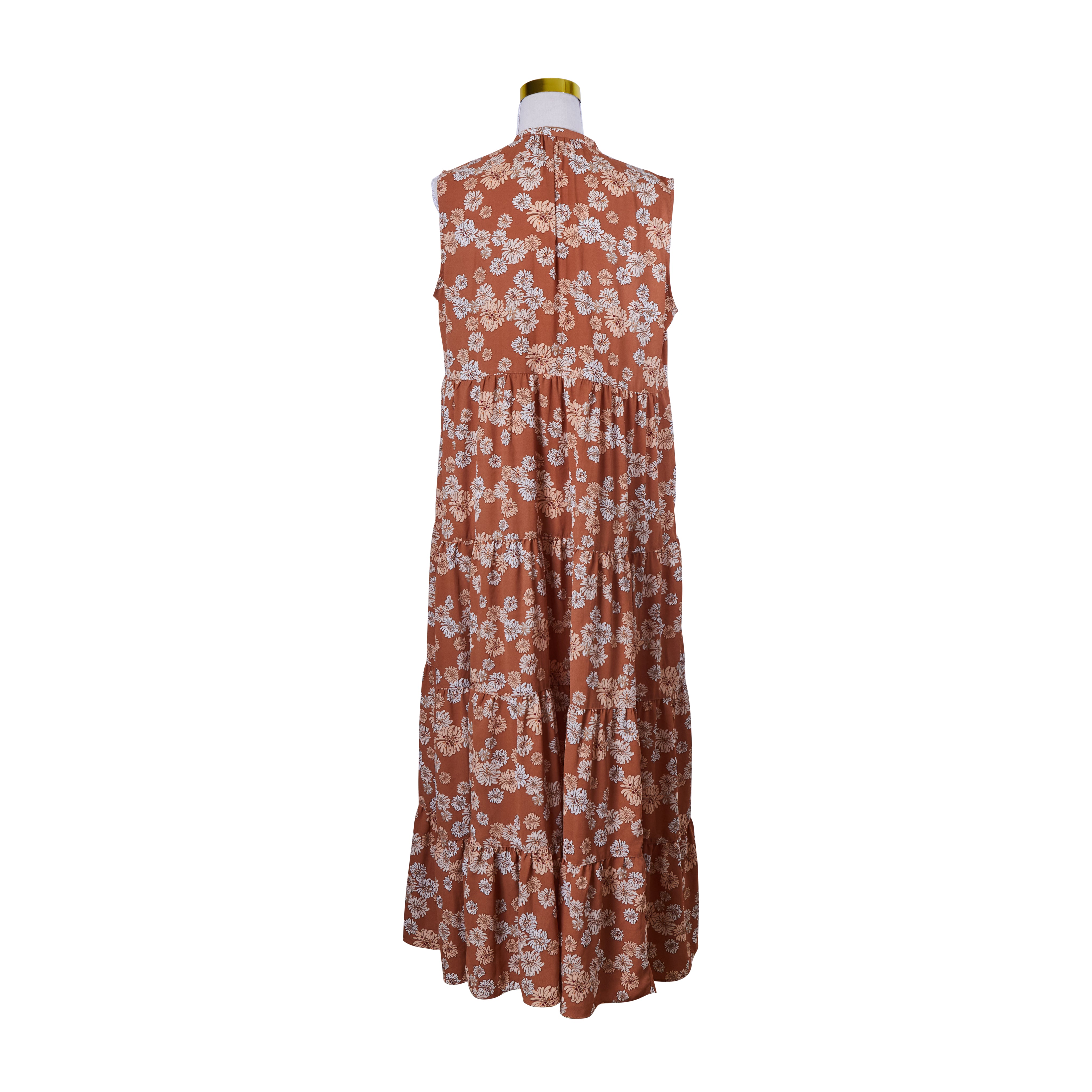 Paul And Joe Rust Floral long Tiered Sleeveless Dress