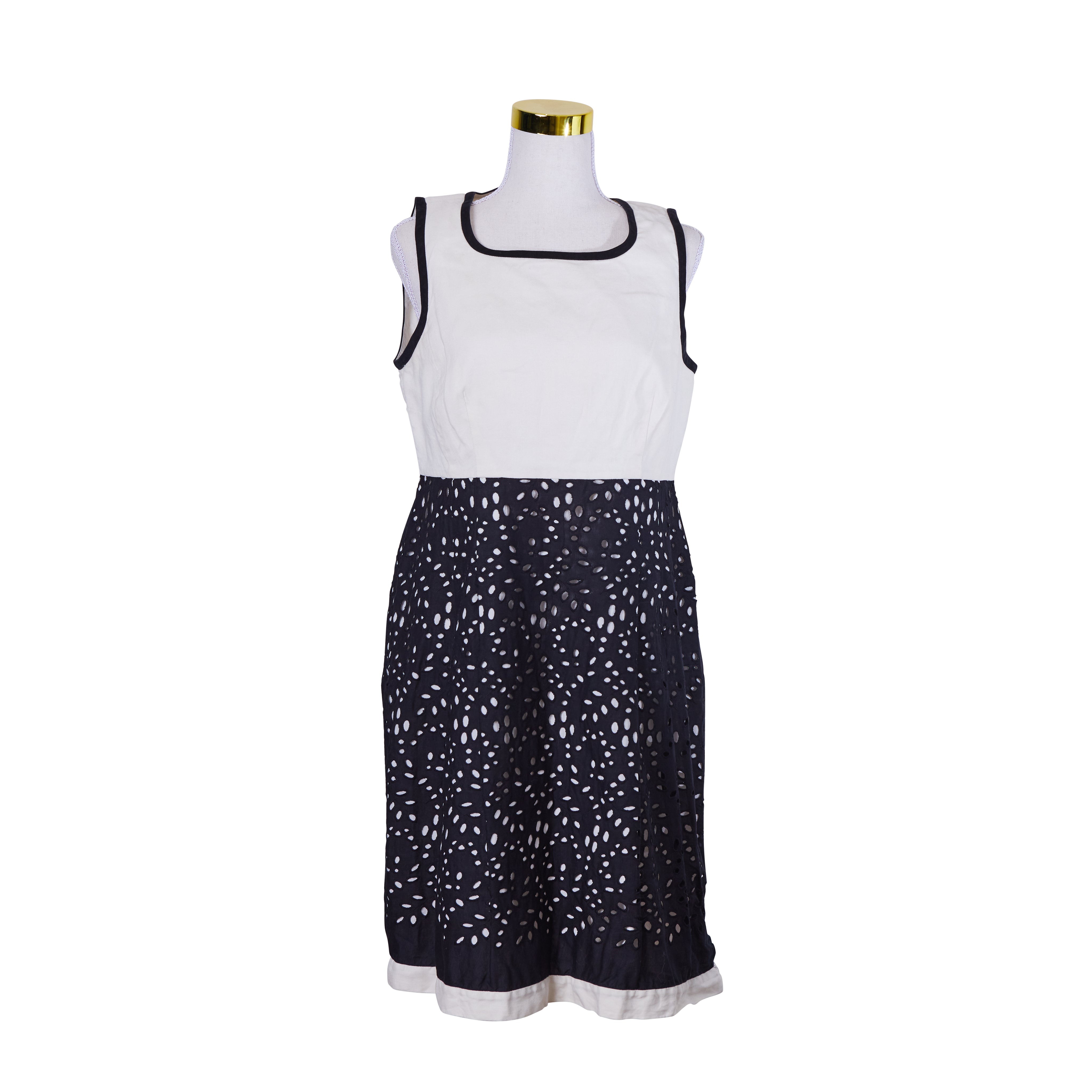 Anna Thomas Navy and White Sleeveless Fit and Flare Dress
