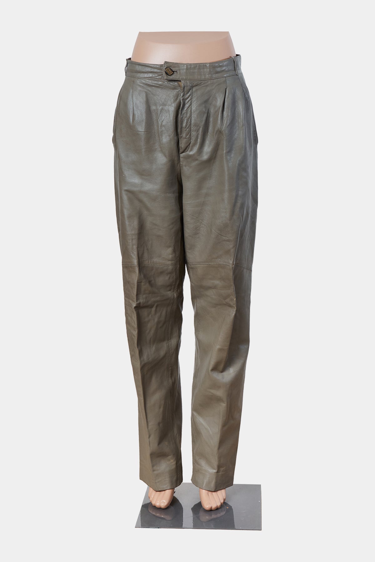 Ilgo D'oro Olive Green Leather Hi Rise Tapered Pants