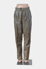 Ilgo D'oro Olive Green Leather Hi Rise Tapered Pants
