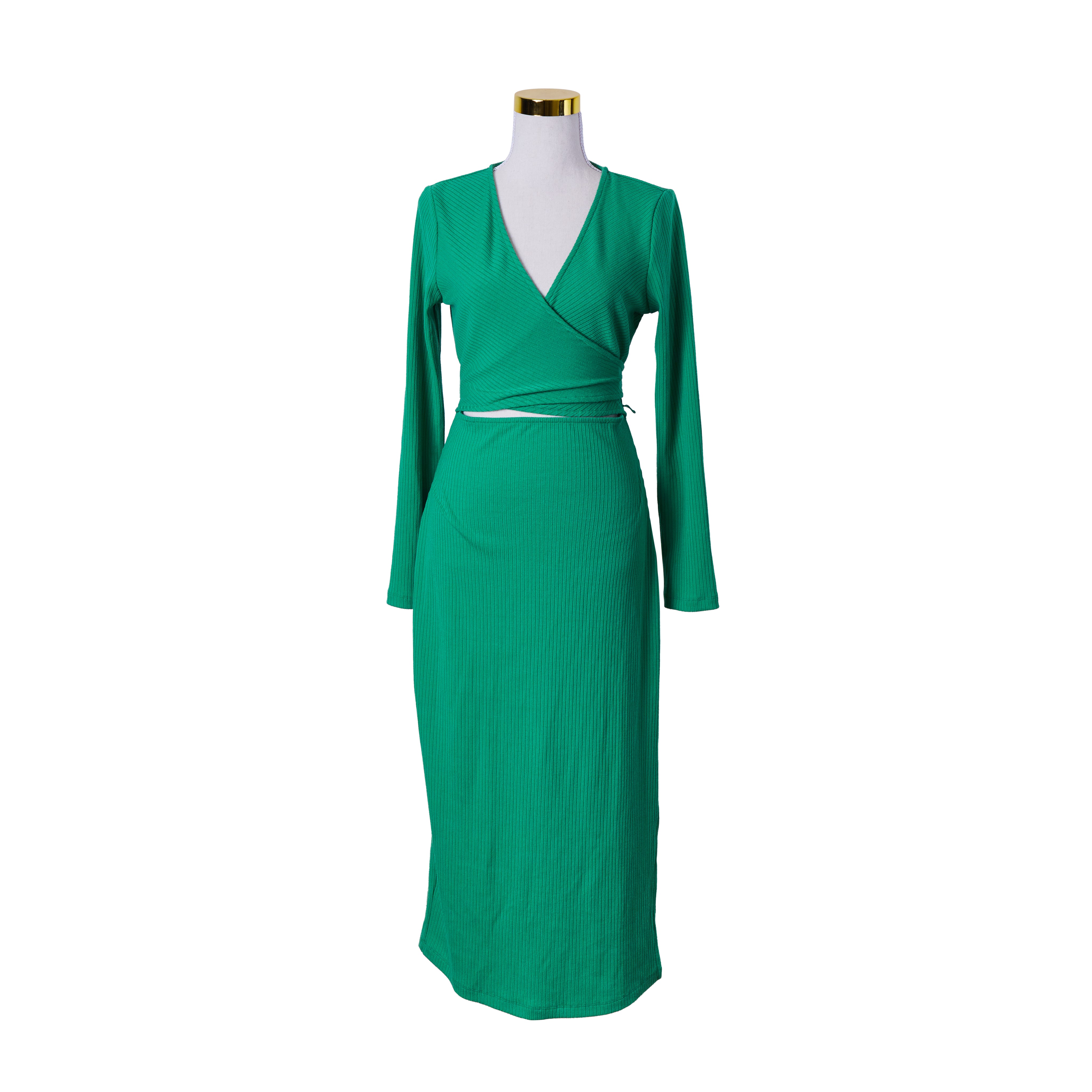Forever New Green Long Sleeve Wrap Dress with Cut Out