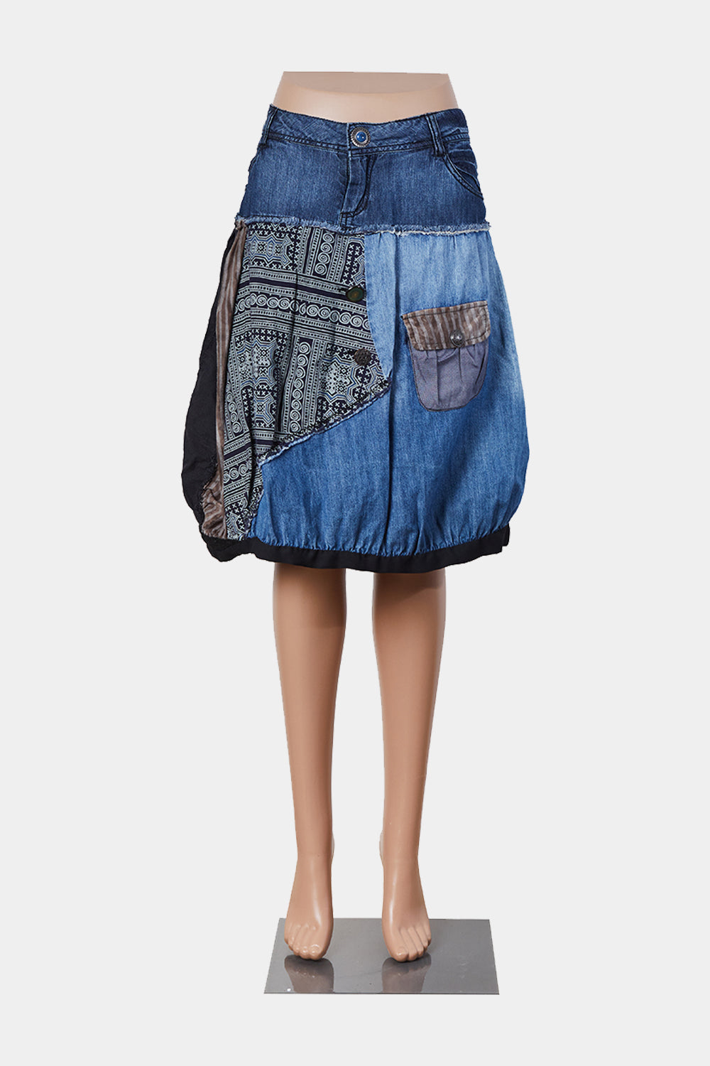DESIGUAL Blue Denim Patchwork Skirt