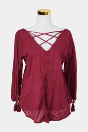 HOLLISTER Burgundy Tie Front Boho Blouse