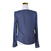 KOOKAI Navy White Spot Flocked tie front blouse