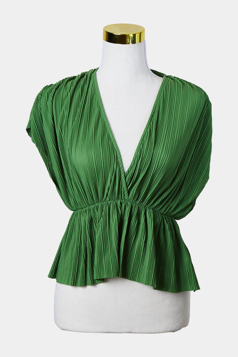 ZARA Green Gathered Waist Pleat Top