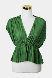 ZARA Green Gathered Waist Pleat Top