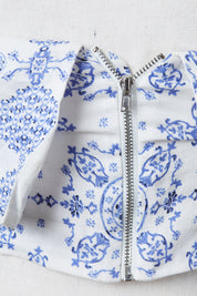 KOOKAI Blue and White Print Bandeau Top