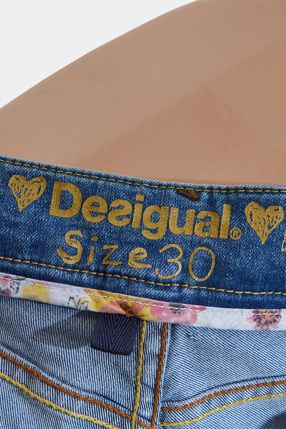 DESIGUAL Blue Denim Embroidered Low Rise Jeans