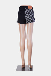 Princess Polly Black and Grey Denim Check Panel Shorts
