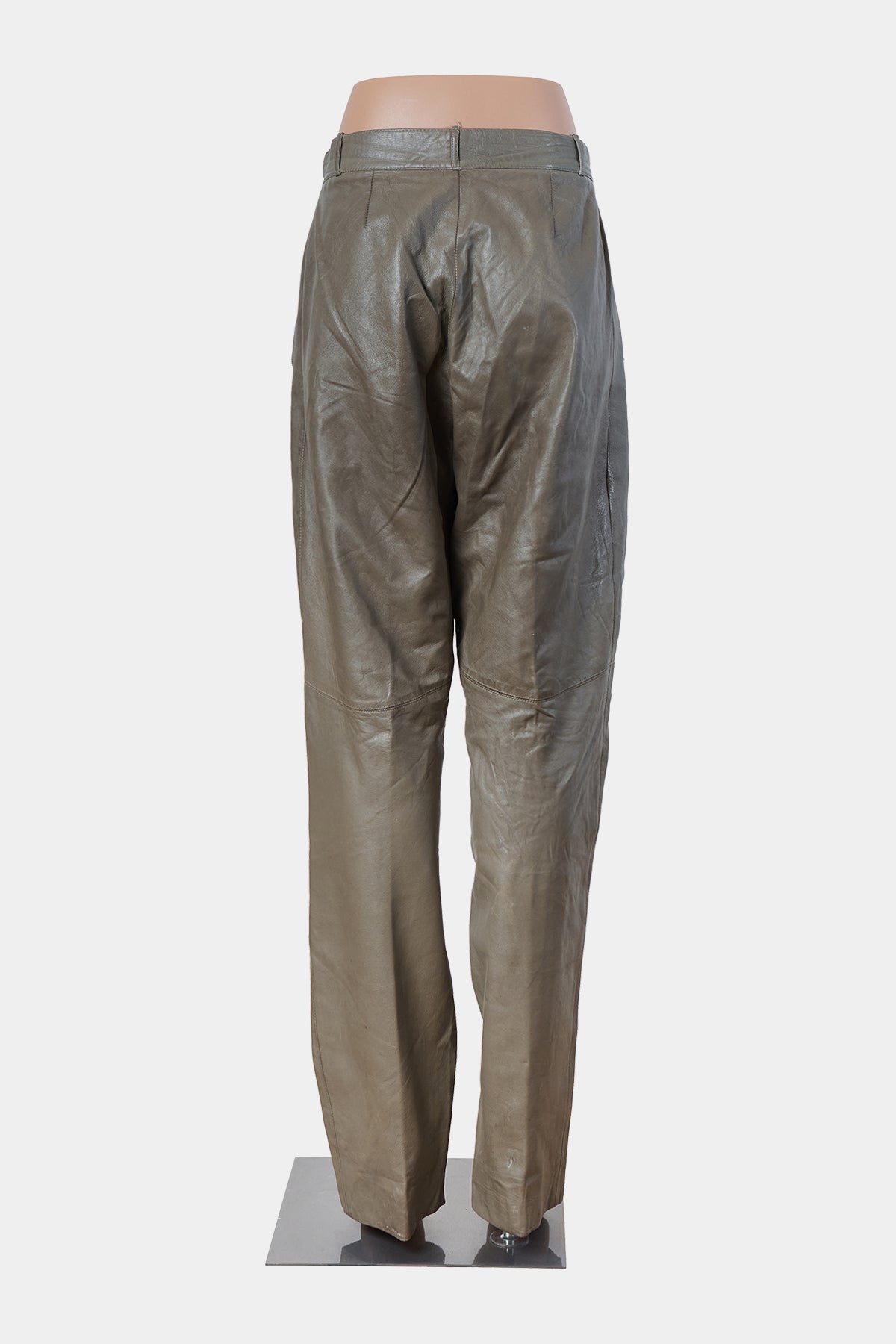 Ilgo D'oro Olive Green Leather Hi Rise Tapered Pants
