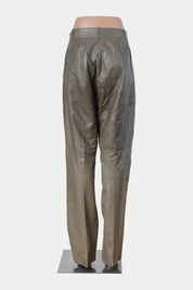Ilgo D'oro Olive Green Leather Hi Rise Tapered Pants