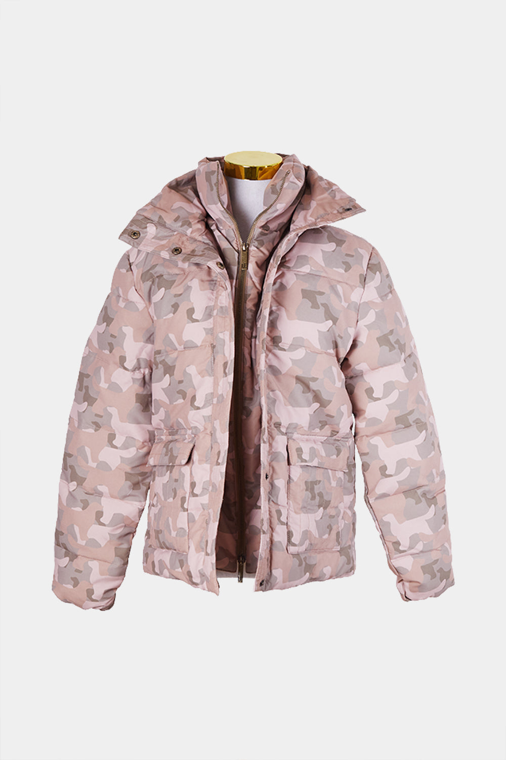 Unreal Fur Pink and Brown Camouflage Puffa Jacket