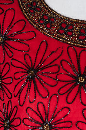 Papell Boutique Red Beaded Short Sleeve Blouse