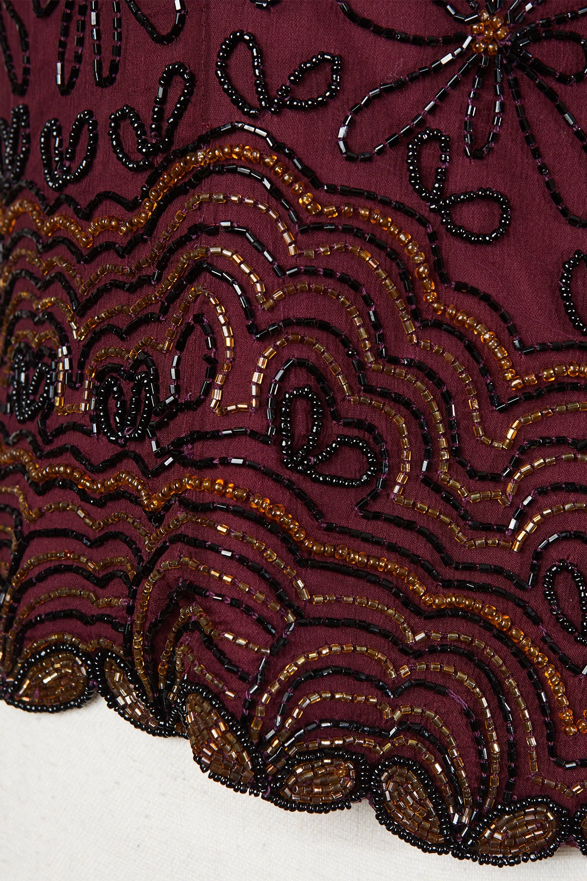 Papell Boutique Burgundy Beaded Short Sleeve Blouse