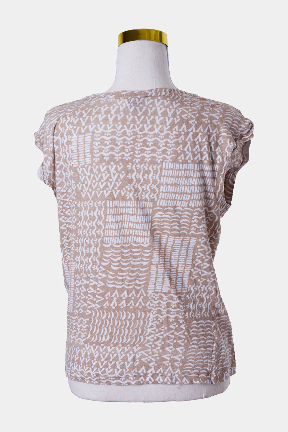 WITCHERY Beige and White Print Sleeveless T Shirt
