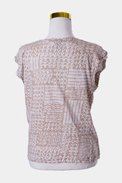 WITCHERY Beige and White Print Sleeveless T Shirt