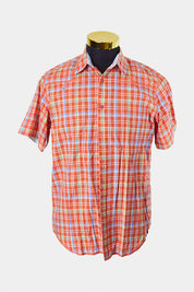 Club Med Orange Plaid Short Sleeve Button Down Shirt