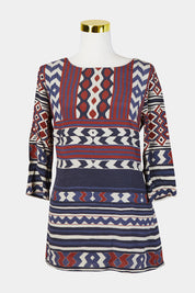 DESIGUAL Burgundy, Navy, Beige Celtic Pattern Shirt Dress