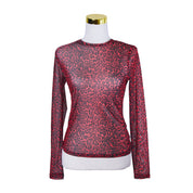 DOTTI Red and Black Cheetah Print Sheer Mesh Long Sleeve Top