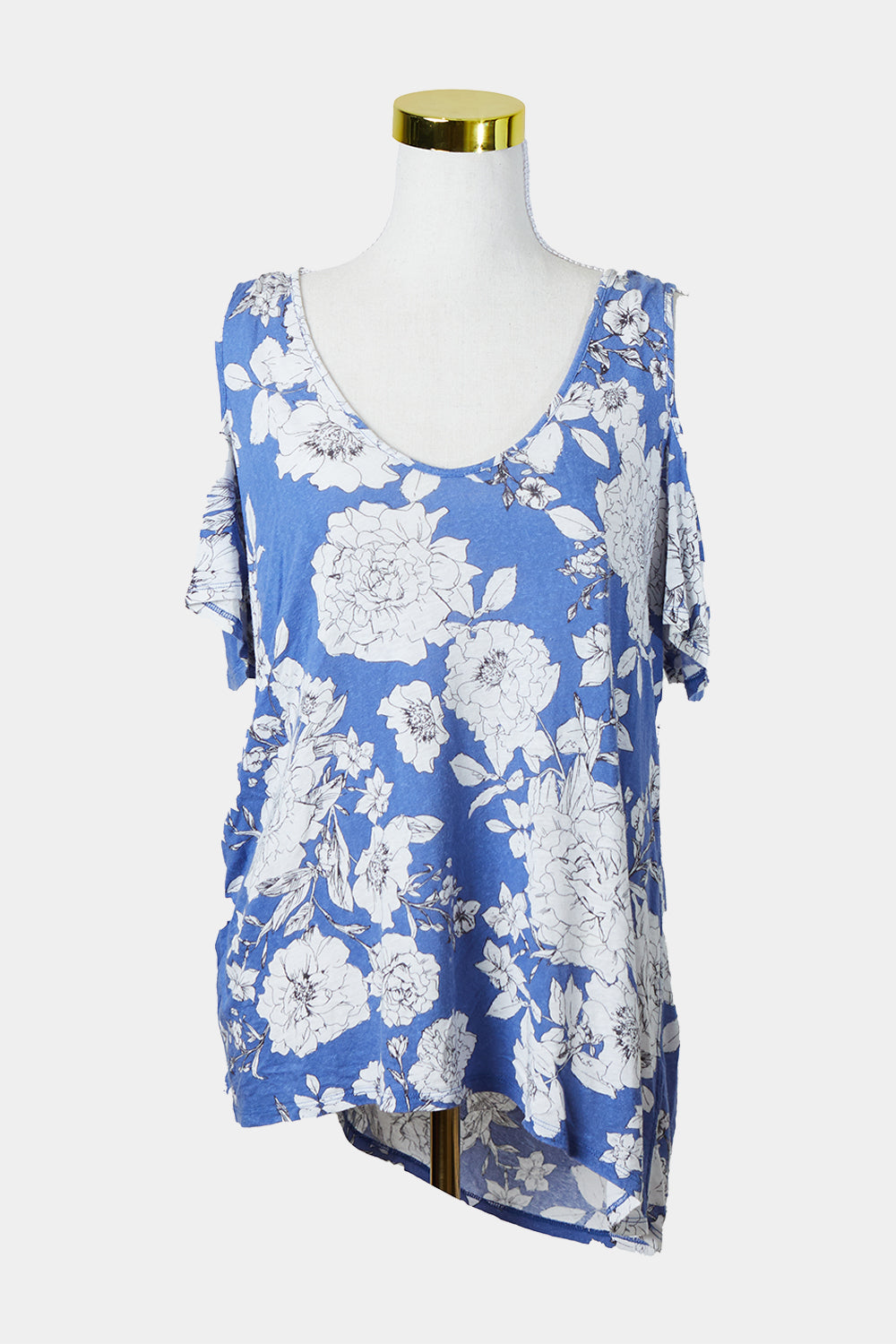 WITCHERY Blue and White Floral Swing Top