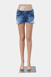 Detroit Denim Blue Lace Detail Denim Shorts