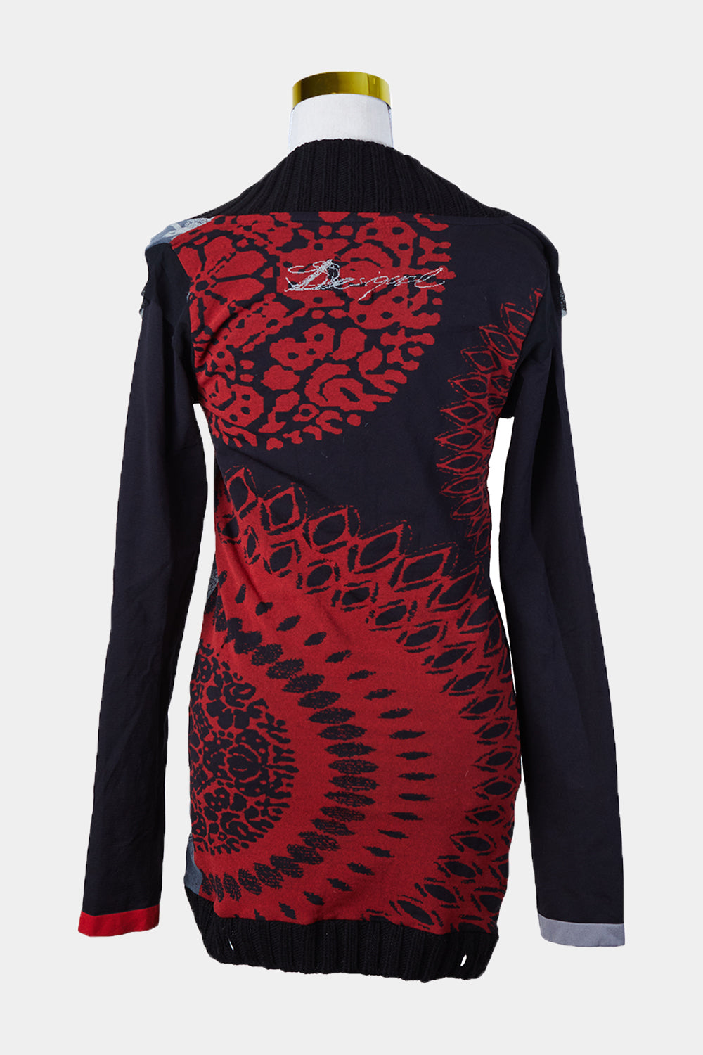 DESIGUAL Black, Red, Grey Knit Patchwork Mini Dress