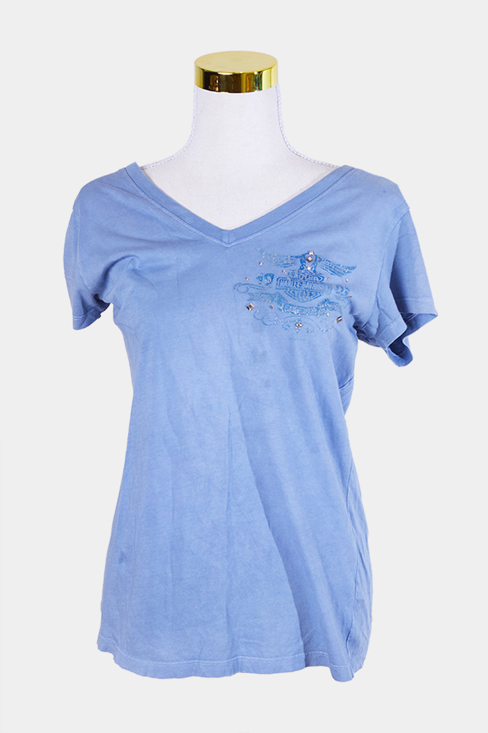Harley Davidson Blue Rhinestone Logo T Shirt