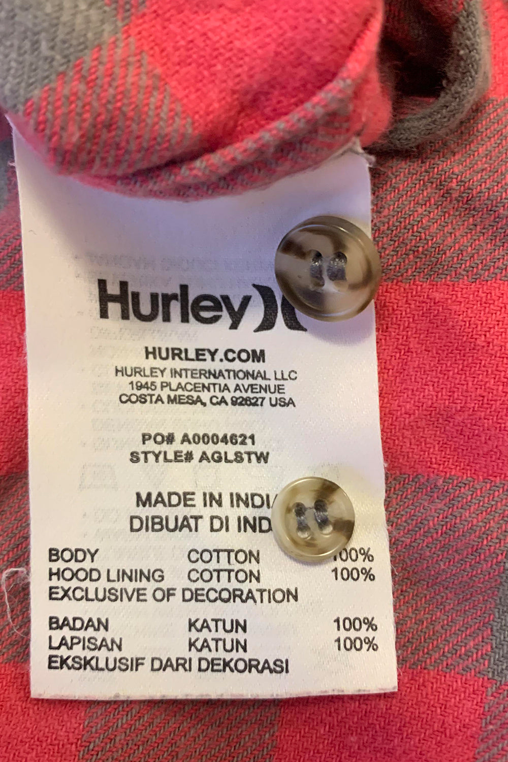 HURLEY Grey Pink Shirt