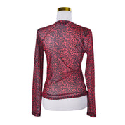 DOTTI Red and Black Cheetah Print Sheer Mesh Long Sleeve Top