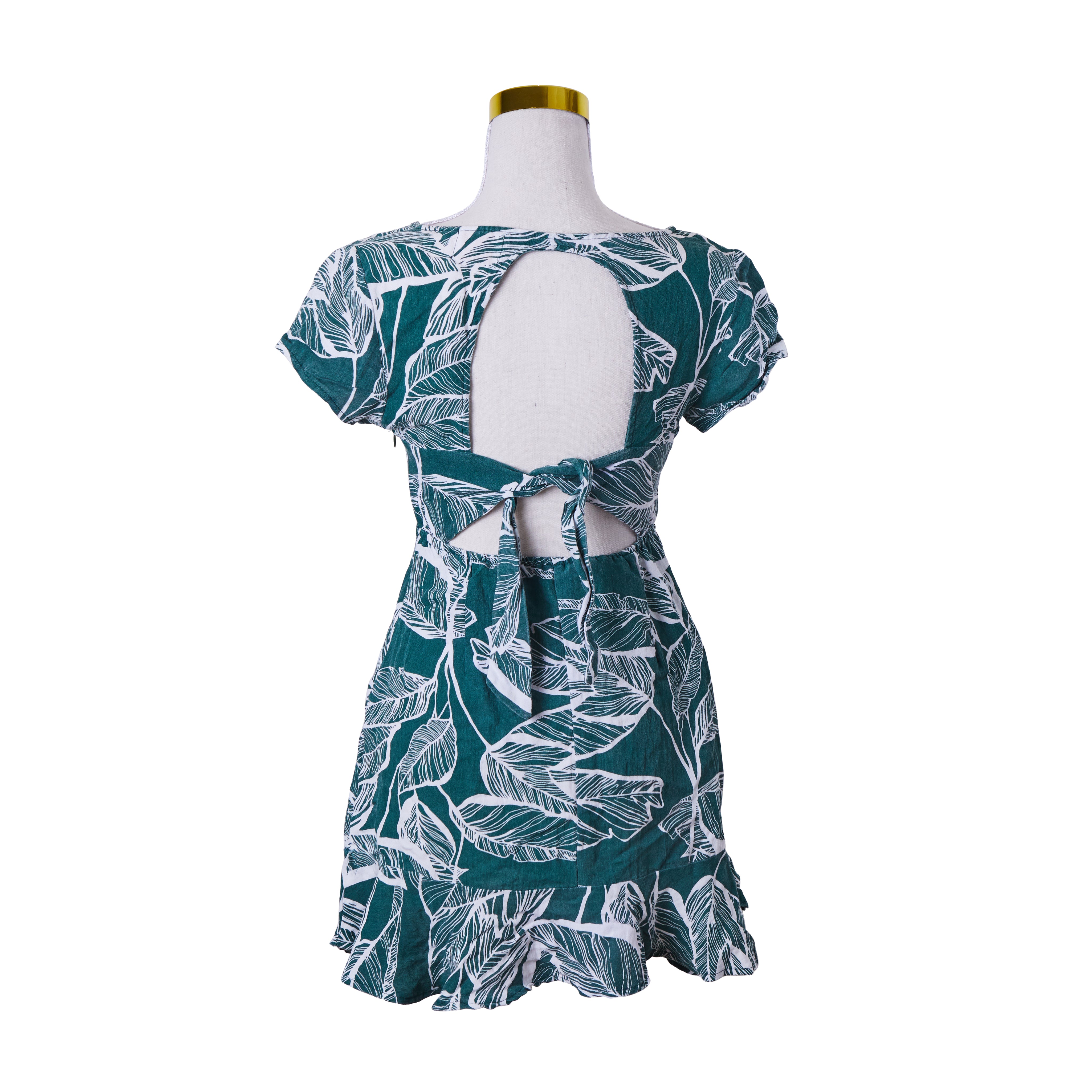 Alive Girl Green and White Print Tie back Summer Dress