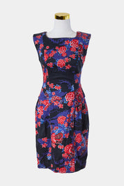 French Connection Blue, Red, Black Panel Detail Midi Dress