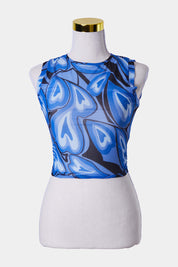 DAZIE Blue Pattern Crop Mesh Top