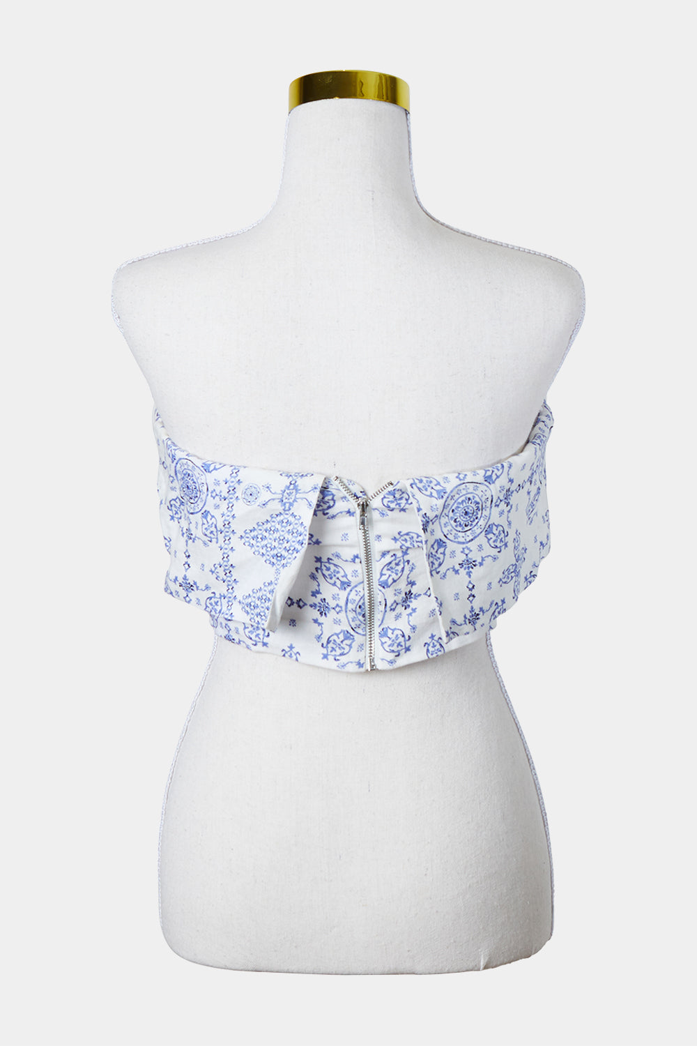 KOOKAI Blue and White Print Bandeau Top