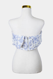 KOOKAI Blue and White Print Bandeau Top