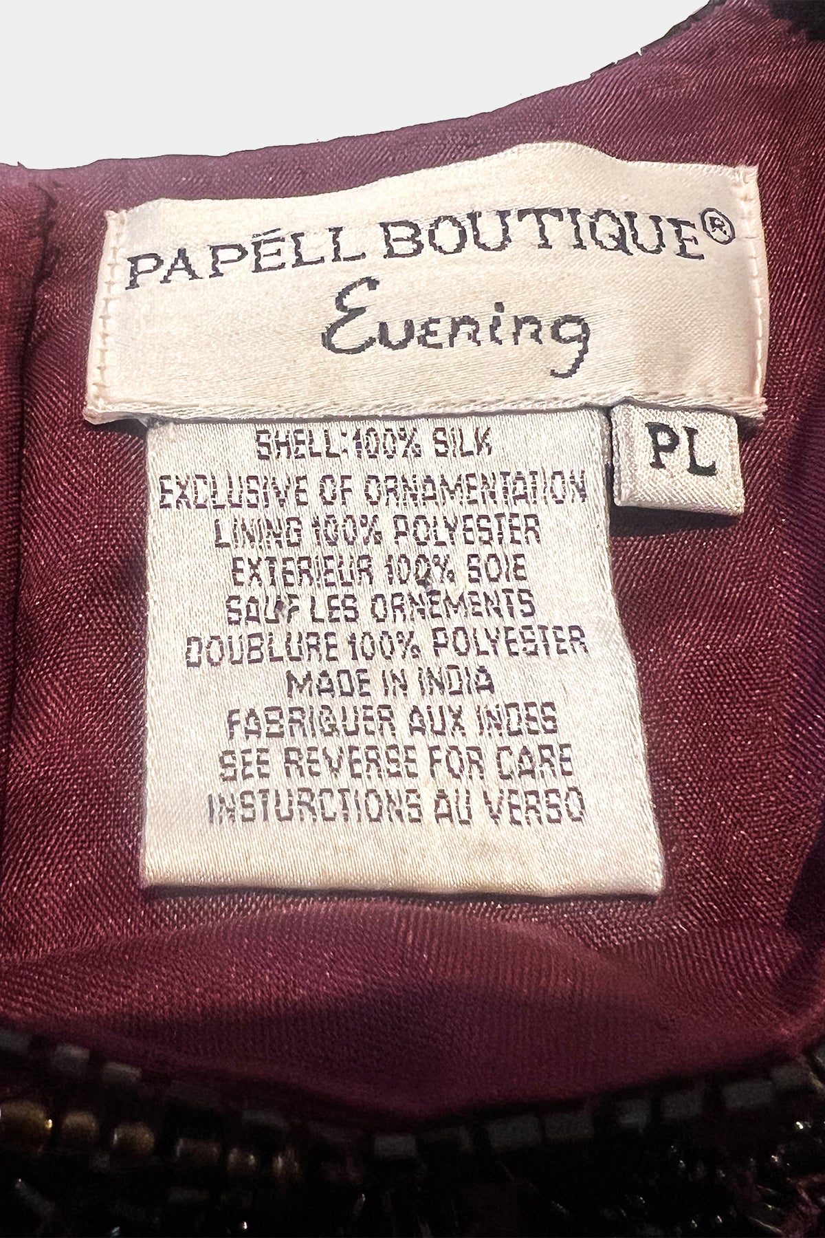 Papell Boutique Burgundy Beaded Short Sleeve Blouse
