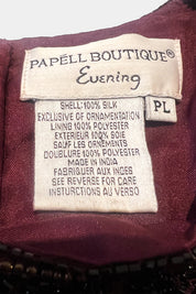 Papell Boutique Burgundy Beaded Short Sleeve Blouse