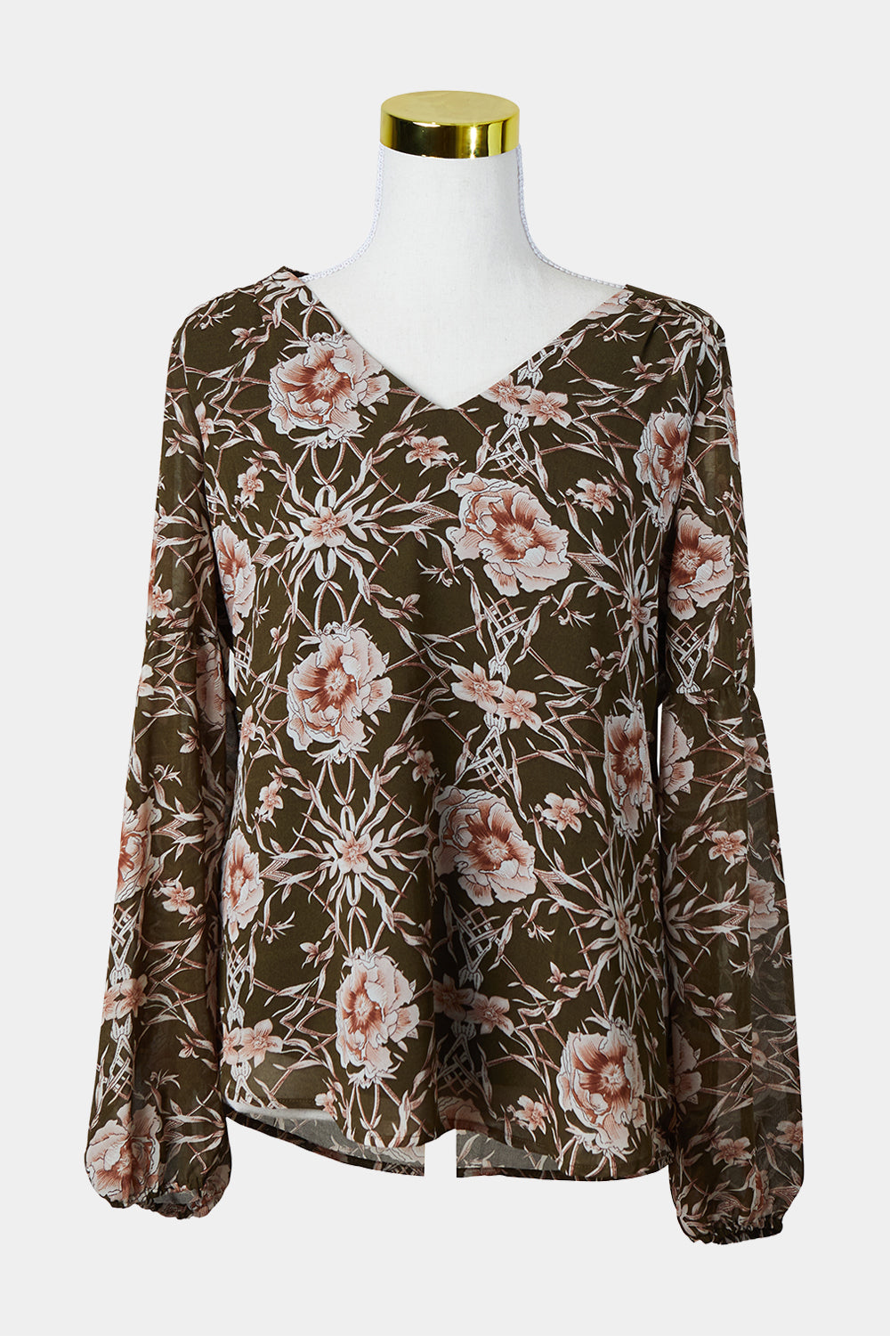 Jacqui E Khaki Print Long Sleeve Loose Top