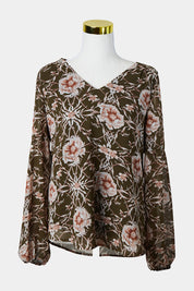 Jacqui E Khaki Print Long Sleeve Loose Top