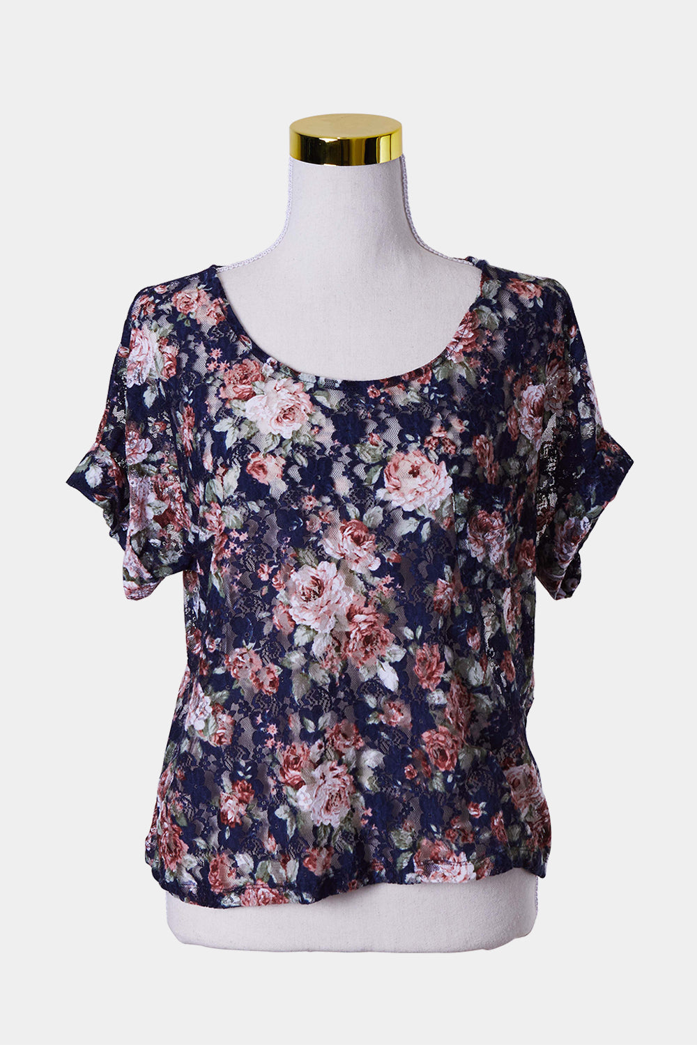SADIE Navy Floral Lace T Shirt