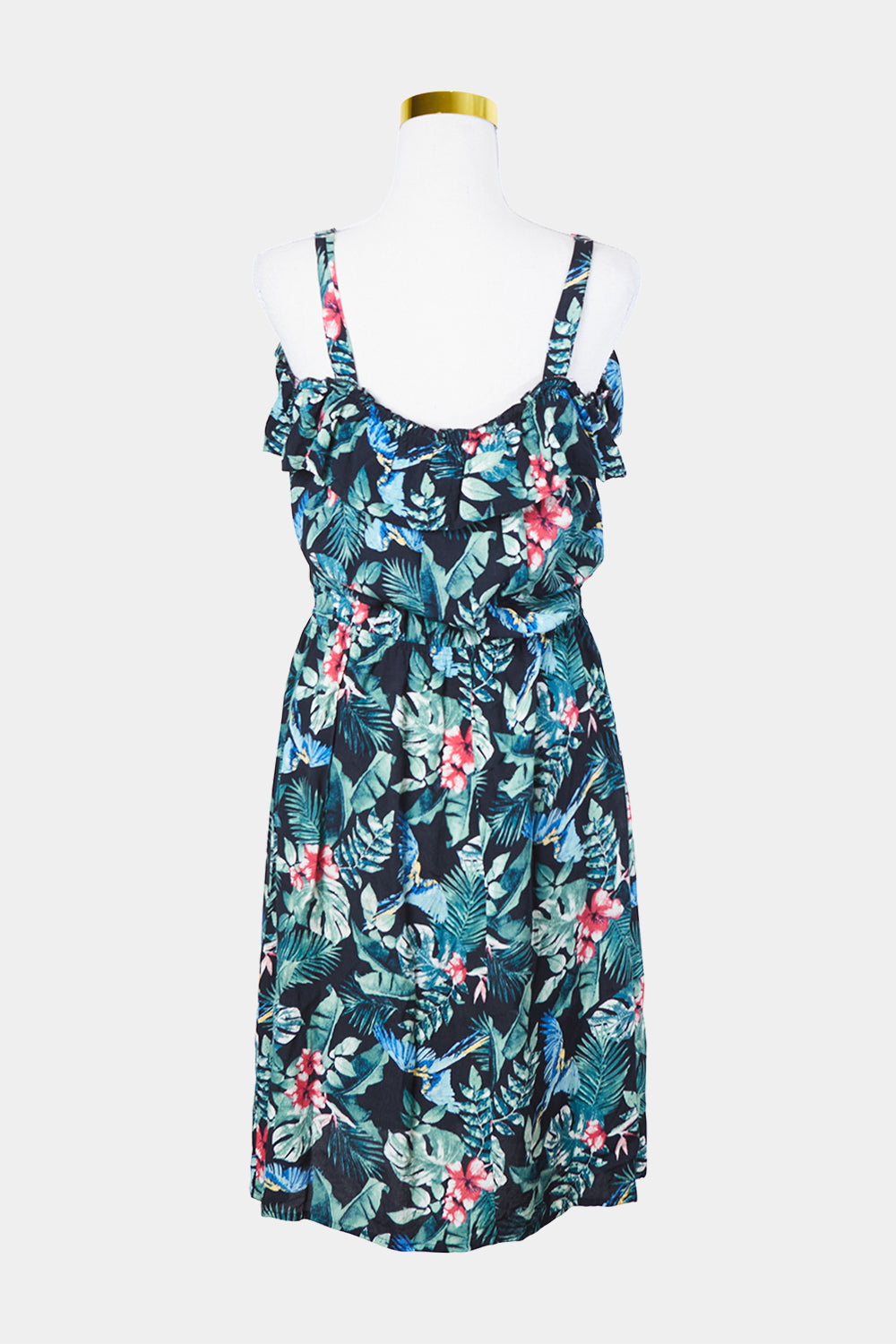 YESSICA Black and Green Floral Frill Detail sun Dress