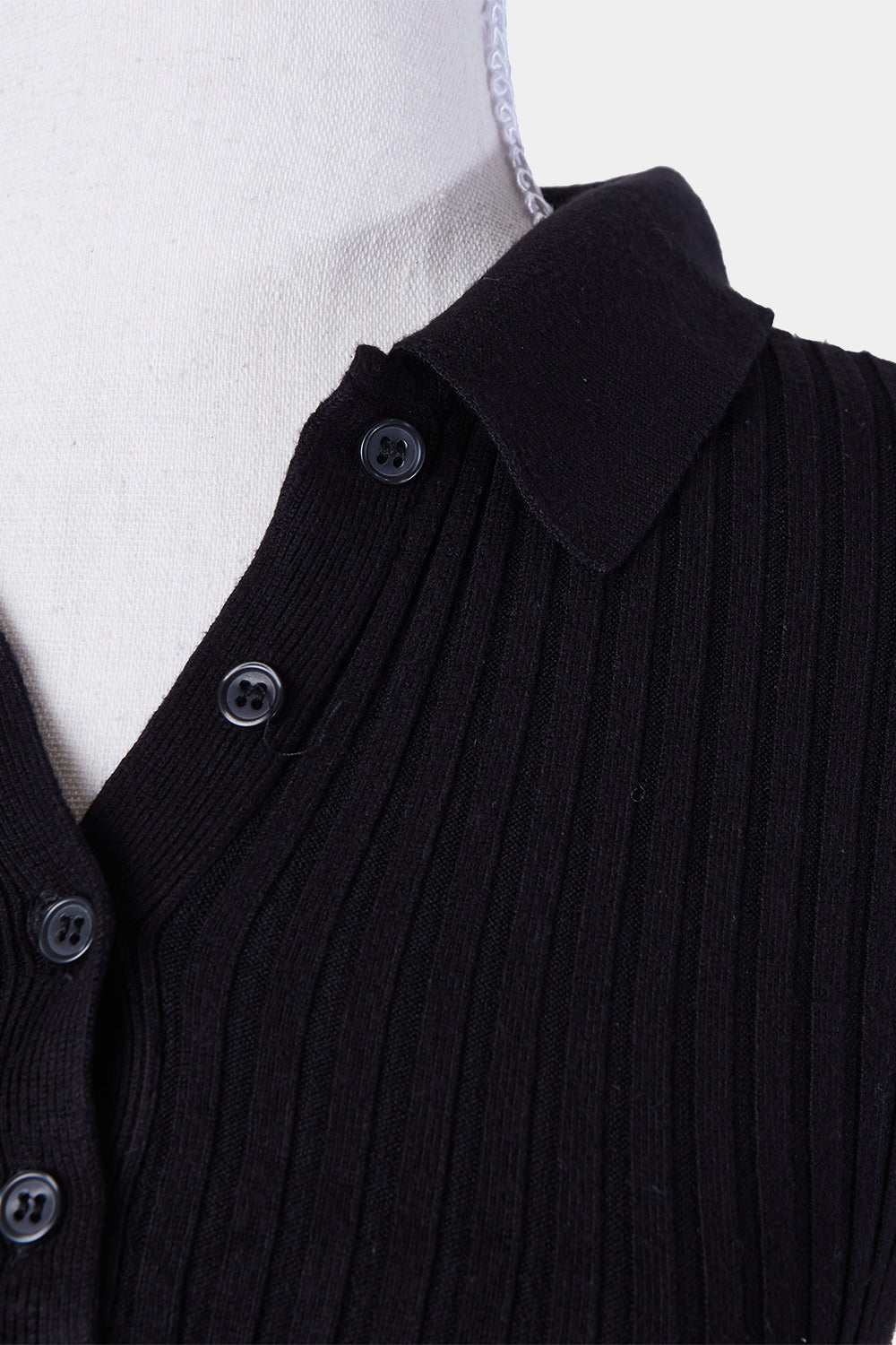 GLASSONS Black Stretch Knit Polo Crop Top