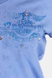 Harley Davidson Blue Rhinestone Logo T Shirt