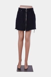 Neon Blonde Black Zip Up Denim Skirt