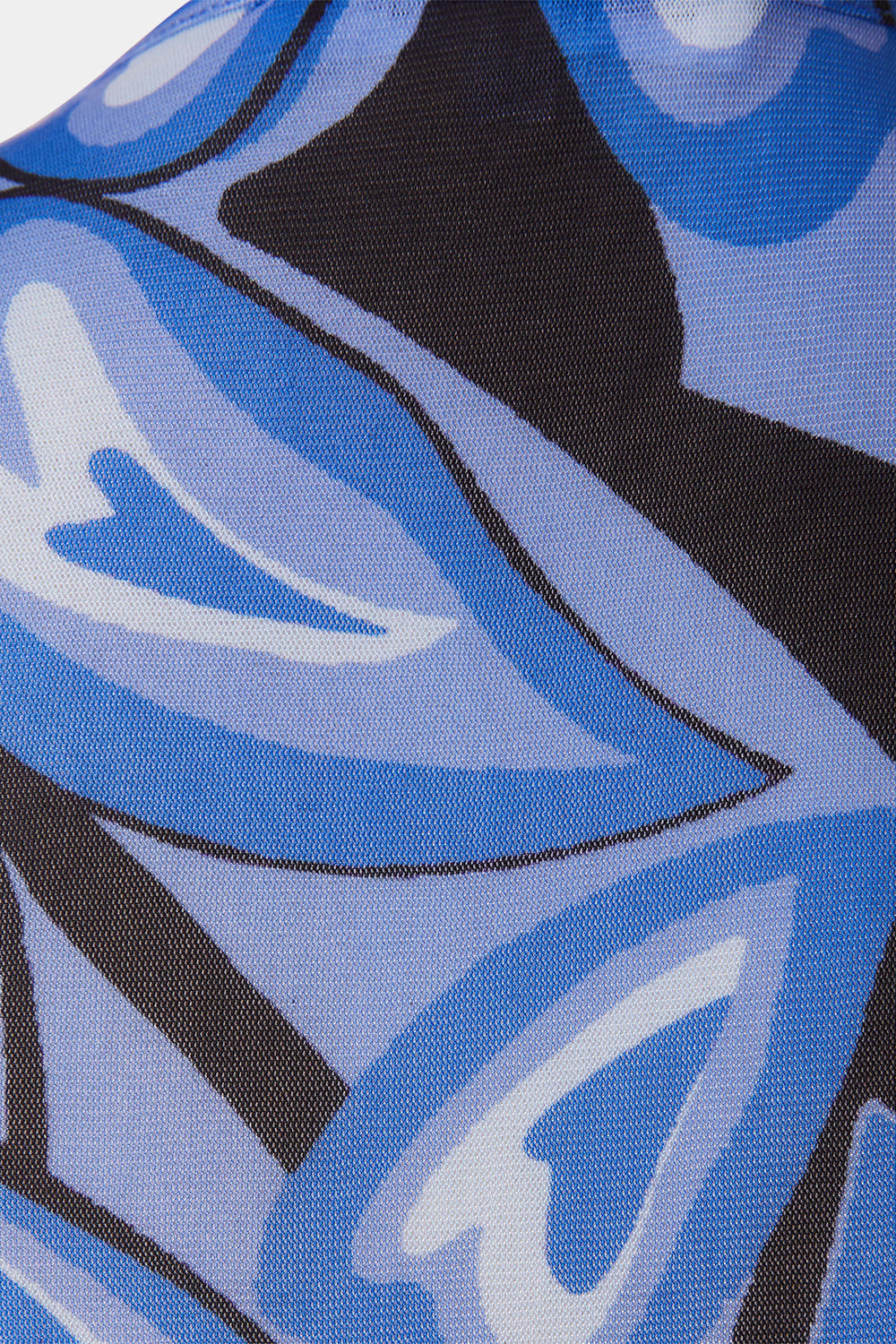 DAZIE Blue Pattern Crop Mesh Top