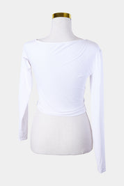 KOOKAI White Knot Front Long Sleeve Crop Top