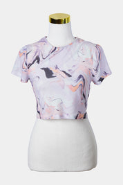 TWINN Purple Marble Print Mesh T Shirt