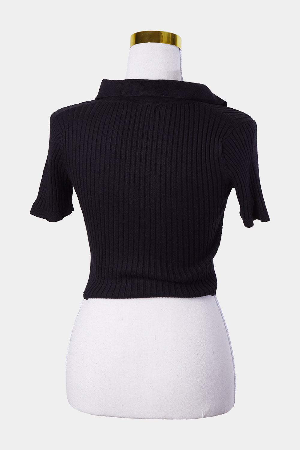 GLASSONS Black Stretch Knit Polo Crop Top