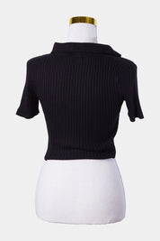 GLASSONS Black Stretch Knit Polo Crop Top